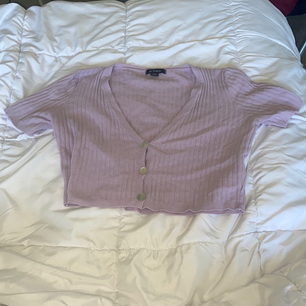 Lavender American Eagle Cropped Short Sleeve Tee/Cardigan